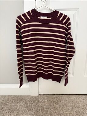 Staccato Burgundy and Cream Striped Crew Sweater